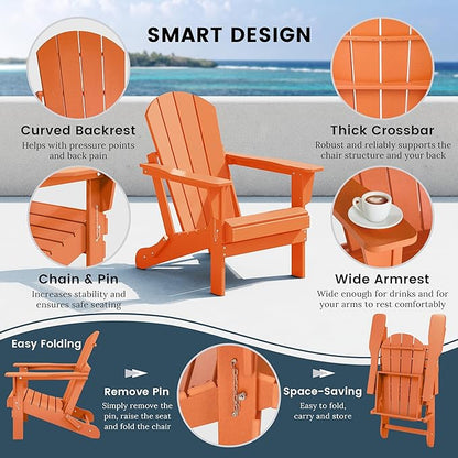 Westin Outdoors Laguna WO Home Outdoor Adirondack Folding Chair Lounger Seat Traditional Retro Home Furniture for Beach, Balcony, Backyard, Lawn, Patio, Pool, Deck, Garden (Orange)