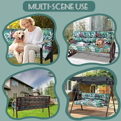 Replacement Cushions for Swing, Swing Cushions 3 Seater Replacement, Waterproof Thicken Washable Pad Cushion for Outdoor Indoor Furniture Swing Patio (Green Leaves, 40x55 inch)