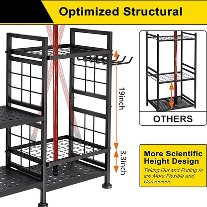 GIOTORENT 5 Tier Garden Tool Organizer, Metal Yard Tools Storage Rack, Garage Storage and Organization, Heavy Duty Garden Tool Organizer for Garage, Yard, Patio, Shed, Indoors and Outdoors, Black