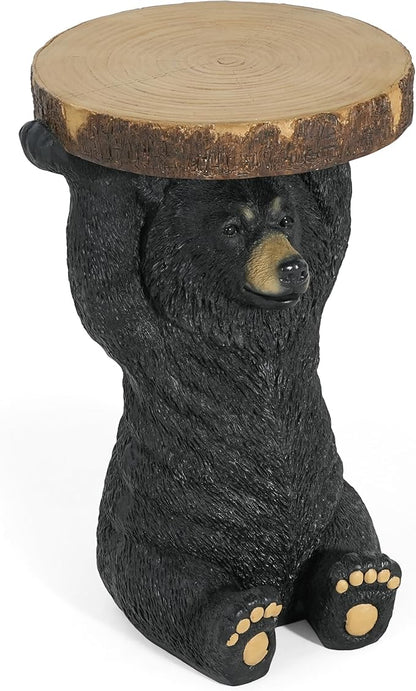 Christopher Knight Home Blitz Bear Outdoor Side Table, MGO Bear Statue with Display Tabletop, Hand Painted Sculpture, Cute Small End Table for Indoor/Outdoor, No Assembly Required, Black + Brown