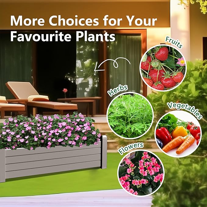 Vixzen Raised Garden Bed Outdoor,Resin Weatherproof Planter Box with Drain Hole and Water Level Detector,for Planting Plants Vegetables (Grey, 43.31"×17.72"×12.6")