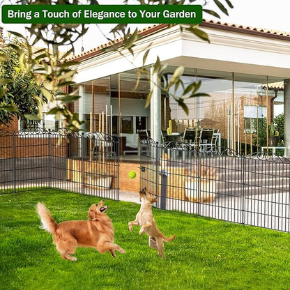 No Dig Decorative Garden Fence 6 Panel with Gate - 36in H x 12.1 ft L, Tall Animal Barrier for Dogs Rabbits, Rustproof Metal Wire Panels for Yard, Patio, and Outdoor Border Use