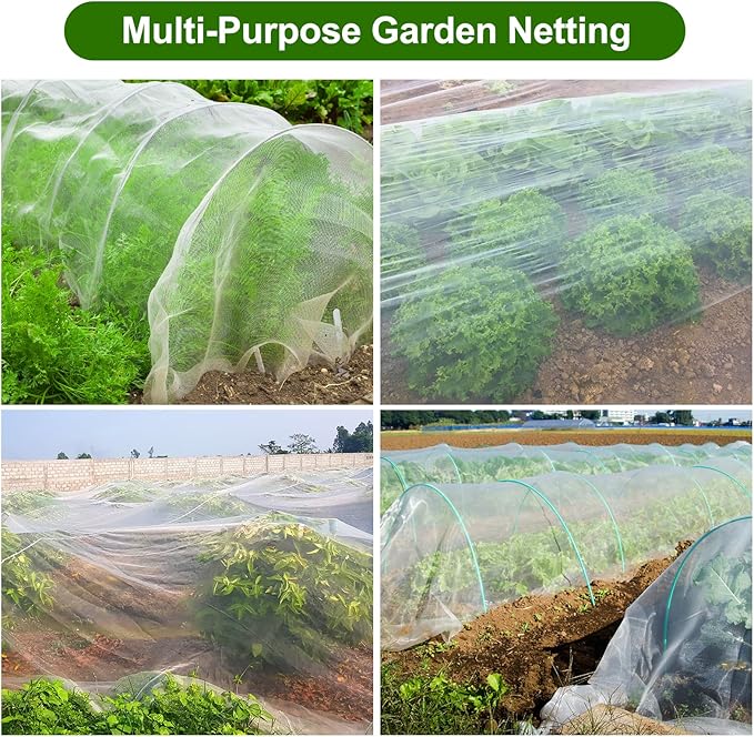 Garden Netting, Jevrench Durable Ultra Fine Garden Netting, Garden Plant Cover Row Cover Makes Plants, Vegetables, Fruits, and Flowers Grow Better (10ft x 100ft)