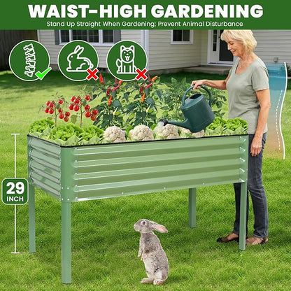 G GOOD GAIN Elevated Raised Garden Bed 2' x 4'- Galvanized Metal Planter Boxes with Legs & Drainage Holes, Outdoor Raised Bed for Backyard/Patio/Balcony for Vegetables, Flowers, Herbs, Green