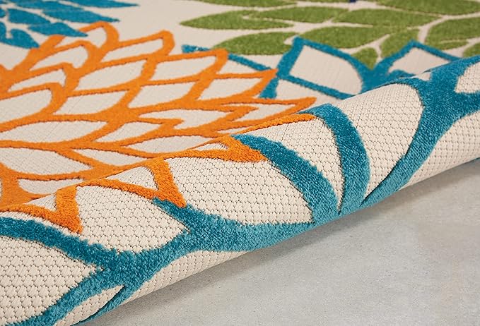 Nourison Aloha Indoor/Outdoor Multicolor 5'3'' x Round Area--Rug, Tropical, Botanical, Easy--Cleaning, Non Shedding, Bed Room, Living Room, Dining Room, Deck, Backyard, Patio (5 Round)