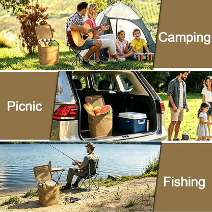 Tactical Camping Storage Bag, Utility Camping Tote Kitchen Organizer Storage Box, Trunk Organizer with Shoulder Strap,Outdoor Garden Tool Bag for Camping, Travel, Picnic (02-khaki)