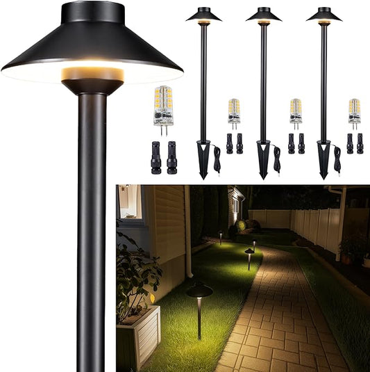 Gardenreet Brass Low Voltage Path Light, 12V Landscaping Pathway Lights IP65 Waterproof, Wired Walkway Lighting Outdoor, LED Black for Outside Backyard with 4000K Neutral White G4 Bulb (4 Pack)