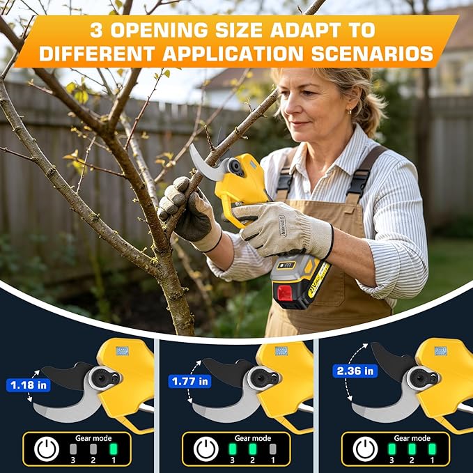 Electric Pruning Shears, Lopper 1.5-2.6 Inch,2 * 2000mAh 21V Battery, Professional Cordless Pruning Shears with LCD Display 1000W Brushless Motor Perfect for Tree Trimming Gardening, Garden Orchard