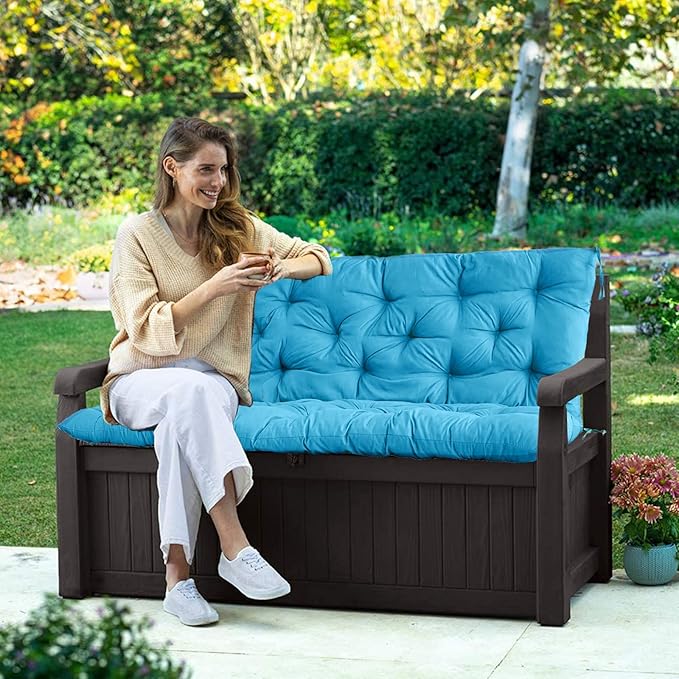 Swing Replacement Seat Cushions, 2-3 Seater Bench Cushions for Outdoor Furnitur with Backrest, Garden Recliner Seat Cushions Waterproof Sofa Pads (Sky Blue, 60x40in)