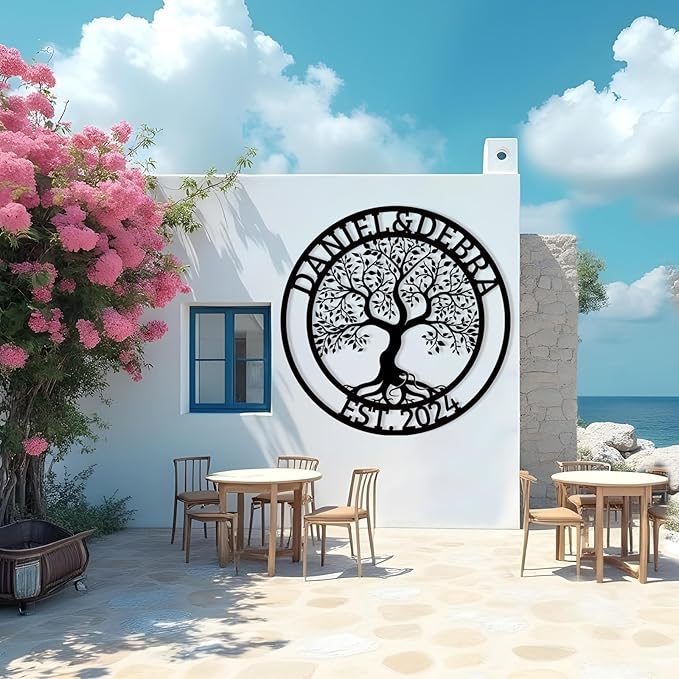 Customized Tree of Life Wall Art, Personalized Last Name Decor, Outdoor Balcony Metal Sign, Monogram Wall Art