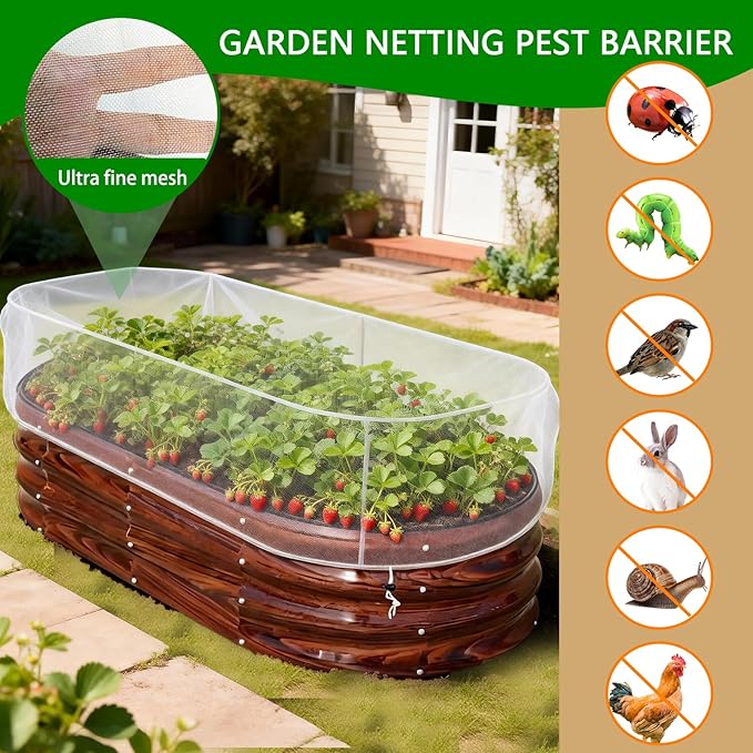 2 PCS Garden Netting for Raised Beds 2x4 Fine Mesh Raised Beds Garden Bug Netting Pest Barrier Screen with Drawstring for Plants to Keep Small Animals Pest Out Protect for Vegetables (2x4 FT)