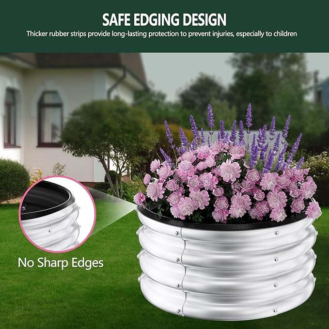 Galvanized Raised Garden Bed Outdoor, 3 Pcs 2x2x1Ft Round Raised Beds for Gardening, Metal Planter Box for Planting Plants Vegetables