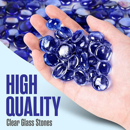 Houseables Glass Beads for Vases, Marbles for Vases, Glass Marbles, Filler, Blue Beads, Flat, Blue Gems, Crafts, Pebbles, Stones, Decorative Rocks, Plants, Florist, Floral, Fishbowl, 25 LBS, 2500PC