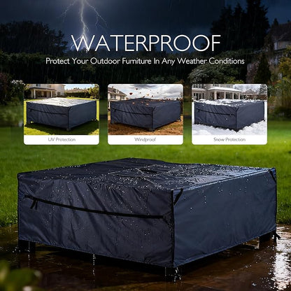 Rectangular Patio Furniture Cover with Zipper, Heavy-Duty Tough Canvas Waterproof Outdoor Dining Table and Chairs General Purpose Patio Table Cover (DarkGrey, 88''x62''x28'')