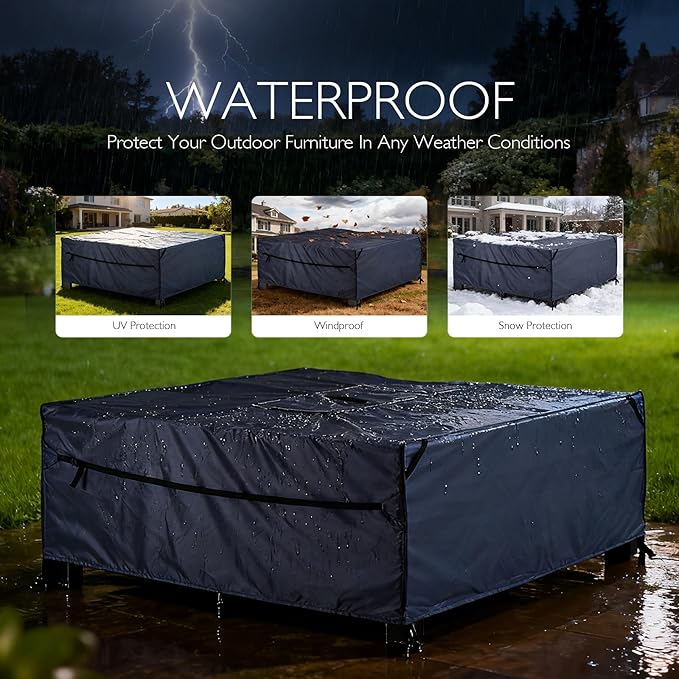 Rectangular Patio Furniture Cover with Zipper, Heavy-Duty Tough Canvas Waterproof Outdoor Dining Table and Chairs General Purpose Patio Table Cover (DarkGrey, 126''x72''x28'')