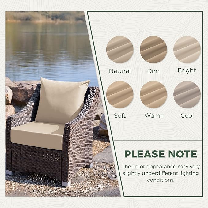 Outdoor Cushions for Patio Furniture, Outdoor Seat Cushion Set 24 x 24 x 4 Inch, Waterproof & Fade Resistant Outdoor Chair Cushions, Deep Seat Patio Cushion with Removable Cover, Beige