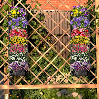 2 Packs Hanging Planter for Outdoor Plants, 7 Pocket Vertical Wall Planter, Balcony Planter, Railing Planter, Garden Balcony Decor