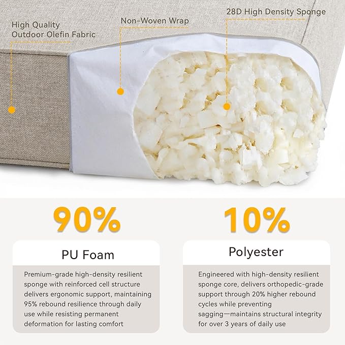 Patio Cushions for Outdoor Furniture - 22" x 25" x 4" UV Resistant Thick Foam Cushions Water Resistant Replacement Cushion for Outdoor Patio Furniture Chair/Sofa/Couch | Beige | 4-Pack |