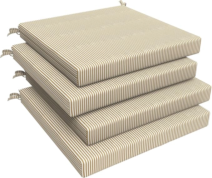 LVTXIII Outdoor Seat Cushions Set of 4 Square Corner Chair Cushions with Ties, Patio Chair Pads for Home Office and Patio Garden Furniture Decoration 19"x19"x2", Strip Beige