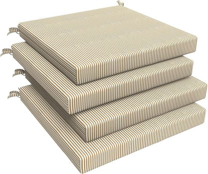 LVTXIII Outdoor Seat Cushions Set of 4 Square Corner Chair Cushions with Ties, Patio Chair Pads for Home Office and Patio Garden Furniture Decoration 19"x19"x2", Strip Beige