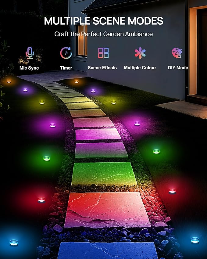 VCOKEN Christmas Pathway Lights, 50FT with Smart 15 LED RGBWW Outdoor Ground Lights with App Control, DIY Scene Modes IP65 Waterproof Walkway Light for Yard, Walkway Driveway Garden Decor