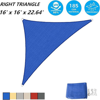 ASTEROUTDOOR Sun Shade Sail Triangle 16' x 16' x 22.64' UV Block Canopy for Patio Backyard Lawn Garden Outdoor Activities, Blue