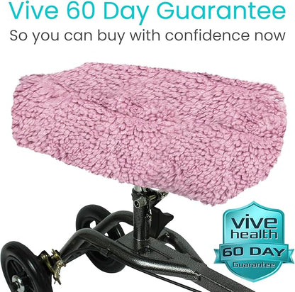 Vive Mobility Knee Scooter Pad Cover - Soft Plush Adult Sheepskin Memory Foam Cushion, Walker Accessory for Knee Roller, Padded Accessories Leg Cart Improves Comfort with Injury, Universal Fit (Pink)