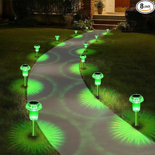 Priddop Solar Lights Outdoor Pathway Waterproof 8 Pack Green Stake LED Green Stake Acrylic Mushroom Decorative Garden Lights for Yard Landscape Patio Outside Decor