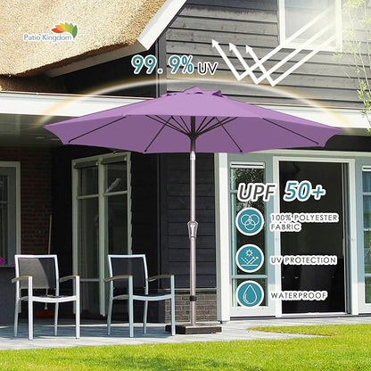 PatioKingdom 9FT Patio Outdoor Umbrella-UPF 50+ Sun Shade with Wind Vent, Push-Button Tilt & Smooth Crank Lift, Rust-Resistant Fiberglass Frame for Garden, Backyard,Yard (Taro Purple, 9FT)