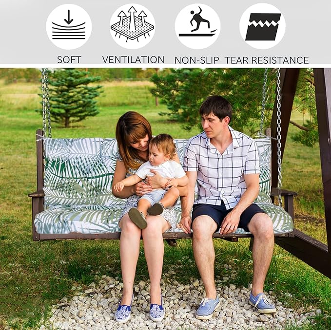 Replacement Cushions for Swing, Swing Cushions 3 Seater Replacement, Waterproof Thicken Washable Pad Cushion for Outdoor Indoor Furniture Swing Patio (Bamboo Leaf, 40x71 inch)