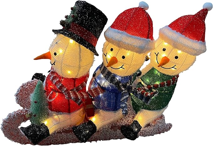 Alpine Corporation 29" H Let It Snow White Fabric Snowman with LED Lights, Indoor and Outdoor Christmas Decor