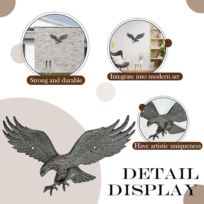 Linton Arts Metal Eagle Wall Decor – Cast Iron Patriotic Decoration Wall Art for Outdoor & Indoor, American Eagle Wall Hanging for Home, Garden, Patio, Door,Garage Decoration