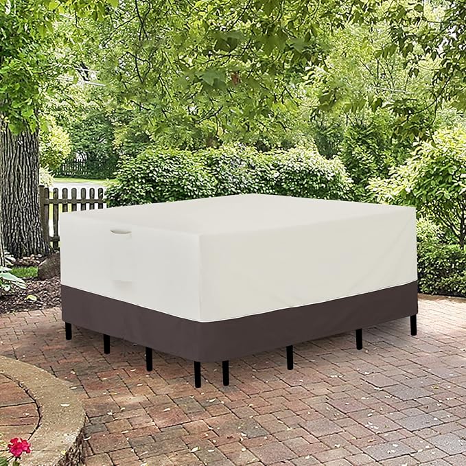 Easy-Going Patio Furniture Cover 96"x96" Square Outdoor Table and Chair Set Covers Waterproof UV Resistant Outdoor Sectional Sofa Set Covers, Beige/Brown