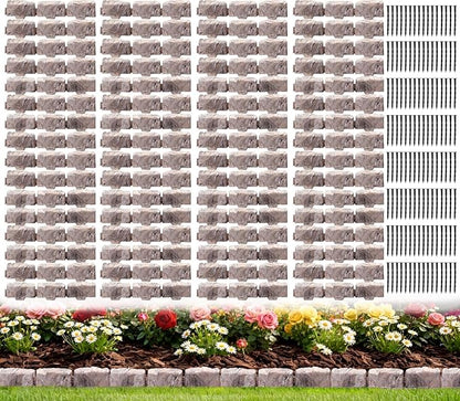 Landscape Edging Garden Edging Border Faux Stone Edging,91FT x 2.75 in Tall Decorative Stone-Look Garden Border for Flower Bed Edging,Yard Edging,Lawn Trees and Gardens,with Anchoring Spikes,Brown