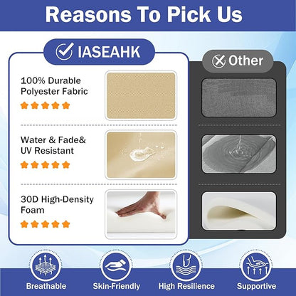IASEAHK Patio Chair Cushions, 19" x 19" x 3" Outdoor Chair Cushions Set of 4, Waterproof Outdoor Cushions for Patio Furniture, Outdoors Seat Cushions Set of 4 with Handle and Ties, Light Khaki