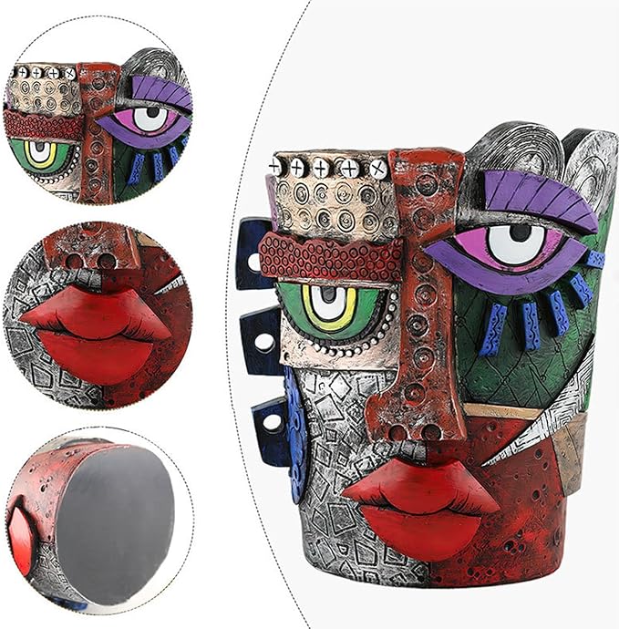 Picasso Brutalist Abstract Beauty Face Flower Pot Acolorful Art Face Vase Head Planter Unique Indoor and Outdoor Potted Plant Container for Home Decor (Serious)