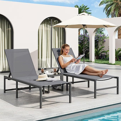 Amopatio Outdoor Lounge Chairs Poolside Chaise Lounge for Patio | Weather Resistant Rust Free Frame Breathable Textilene 5-Position Adjustable Backrest 400 LBS Capacity