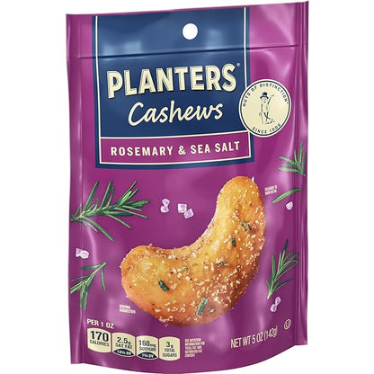 PLANTERS Cashews Rosemary & Sea Salt, Party Snacks, 5 Oz Bag (Pack of 2)