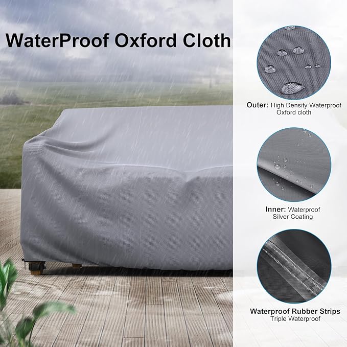 Mrrihand Heavy Duty Patio Sofa Cover, 3-Seater Outdoor Sofa Loveseat Cover, Outdoor Patio Furniture Cover with Air Vent and Handles, 60" W×34" D×30" H, Grey