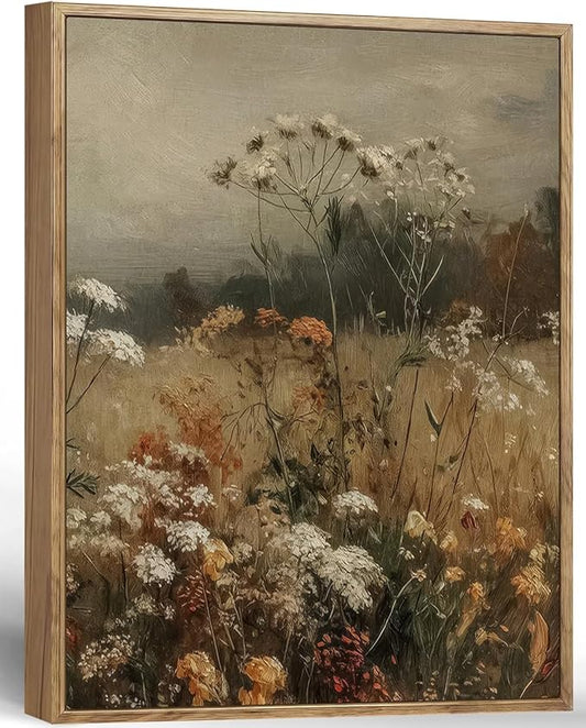 Vintage Canvas Wall Art Flowers Wall Decor Landscape Country Wildflowers Painting Farmhouse Picture Modern Print Rustic Floral Prints Living Room Bedroom Bathroom 12x16 Inch Framed