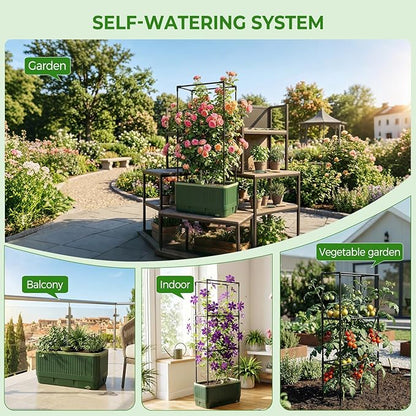 Raised Garden Bed Tomato Planter with Trellis, 52" Self Watering Tomato Planter with Water Level Indicator, Larger Rectangular Tomato Cages for Indoor & Outdoor Climbing Vegetable and Plants (1)