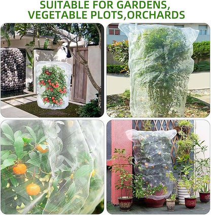 Garden Mesh Netting for Plants, 4 Pack Insect Bird Barrier Net Mesh with Drawstring, 3.3x2.6 FT Garden Bug Netting Plant Cover for Protect Fruit Tree Vegetable Flower