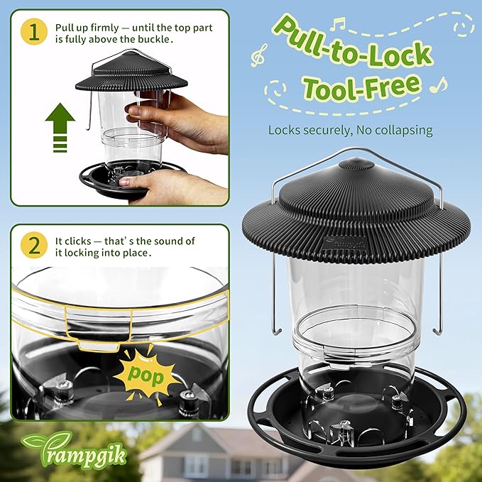 Outdoor Bird Feeder, Retractable Bird Feeder Hanging, Metal Hanger, Rainproof & Leak-Proof, Black, Pack of 1