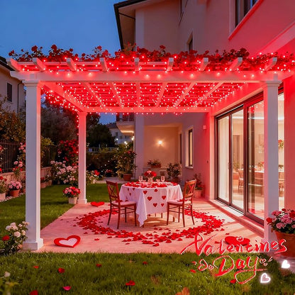 JMEXSUSS 2 Pack Red Solar Lights Outdoor Waterproof, Each 33FT 100 LED Red Christmas Lights, Solar Fairy String Light for Outside Tree Party Patio Christmas Valentines Decorations