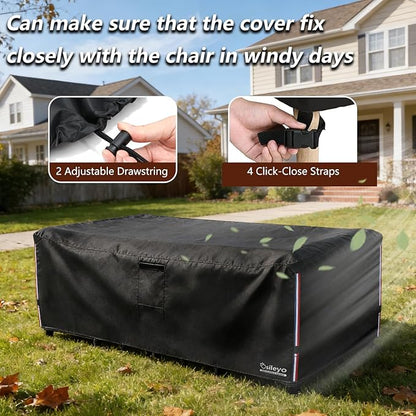 Waterproof Patio Furniture Covers,600D Heavy Duty Patio Cover for 6/7/8 PCS Sets Sectional Sofa Couch Dining Rocking Swivel Chairs Ottomans Coffee Table,126L x 63W x 28H inch Black