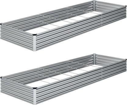 10×3×1FT(2PCS) Galvanized Raised Garden Bed Kit Metal Planter Boxes,Large Outdoor Planters Garden for Planting Vegetables,Flowers,Herbs -Silver