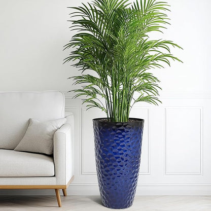 23.75" H Large Tall Outdoor Planters, Set of 2 Plastic Large Flower Pots for Outdoor Plants, Gradient Cobalt Blue Honeycomb Textured, Weather-Resistant for Porch, Garden, Patio or Indoor Use