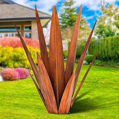 KODIBO Metal Agave Plants, Tequila Rustic Sculpture, Metal Yard Art, Outdoor Lawn Ornaments Yard Stakes (Rusty- L)