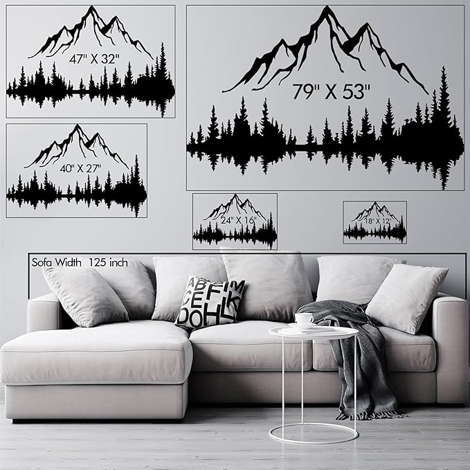 Wita Home Mountain and Forest Metal Wall Art, Wall Mounted Home Decor, Pine Trees and Mountain Wall Art for Living Room, Bedroom or Office, Large Outdoor Wall Decor, Nature Christmas Decor (White, 80x53 inches)