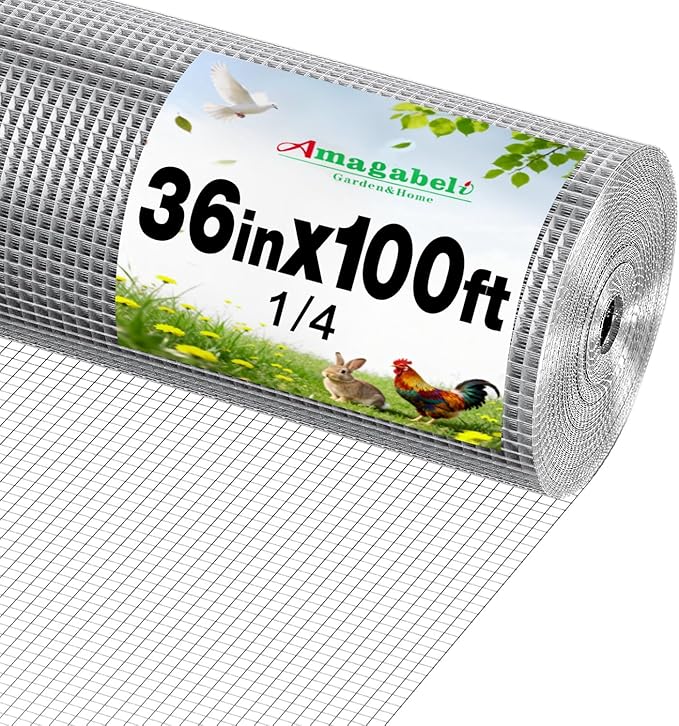 Amagabeli Galvanized Hardware Cloth 1/4inch 36inch x 100ft 23 Gauge Chicken Wire Fencing Welded Wire Metal Roll for Rabbit Cage Snake Fence Gopher Poultry Garden Netting Raised Bed Window Screen